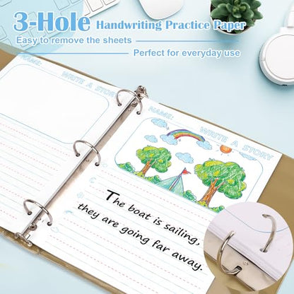 50 Sheets 8.5 x 11" Story Writing Paper for Kids Loose Leaf Draw and Write Paper 3/4" Long Rule Double-Sided K2 Write Story Handwriting Practice Paper Kindergarten Storybook Paper with Lines