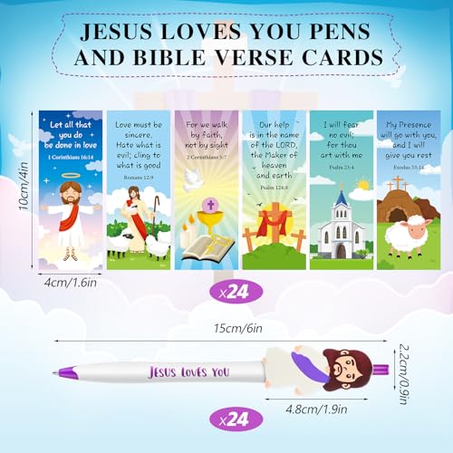 CroBlissful 48 Pcs Jesus Pens Bulk Christian Gift for Kid Jesus Loves You Sunday School Prize Religious Easter Gift Bible Verse Ballpoint Pen with Bookmarks for Catholic Easter(Retro Style) - style: Retro Style