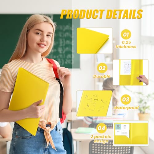 Gueevin 50 Pcs Plastic Folders with Pockets, Back to School Two Pocket Folder Fit Letter Size, Heavy Duty School Business Card Holder for Home Office, 11. 61 x 9. 45 Inches (Yellow) - color: Yellow