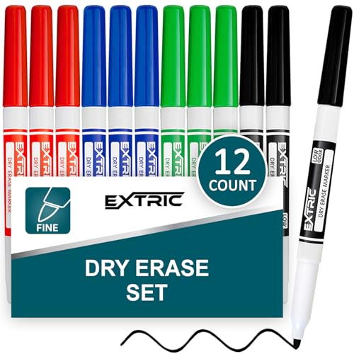 EXTRIC Dry Erase Markers Fine Tip, 12 Count Thin Whiteboard Markers, 4 Assorted Colors Fine Point Dry Erase Marker for Kids, Skinny Marker for Whiteboard - color: Multicolor, size: 1 Count (Pack of 12)