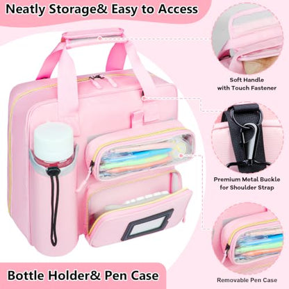 3 Inch D-Ring Zipper Binder Bag, 700 Sheet Capacity Multi-Pockets Organizer, 13 Inch Laptop Carrying Case with Bottle Holder& Shoulder Strap for School Office (Pink) - color: Vibrant Pink