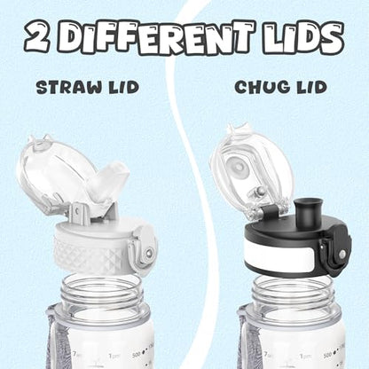 OLDLEY Kids Water Bottle for School, 17 oz (2 lids) BPA-Free Reusable Leak-proof Durable Tritan Plastic Water Bottles with Straw & Chug Lids, Anti-dust Spout Cover (Clear) - color: A-Clear, size: 16.9 Ounces
