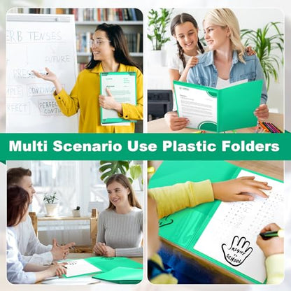 Henoyso 24 Pcs School to Home Folder with Pocket Plastic Heavy Duty Clipboard Folder with Clear Front Pocket Homework Take Home Folders for School Students Parent Teacher Communication(Green) - color: Green