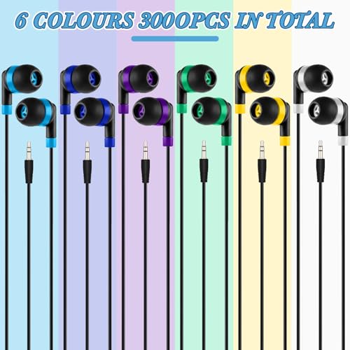 Kigeli 300 Packs Bulk Earbuds Headphones Wired Earphones for Classroom Kids Colorful in Ear Students Ear Buds with 3.5mm Jack for Laptop School Library Supplies, No Microphone (Interlaced Black) - color: Interlaced Black