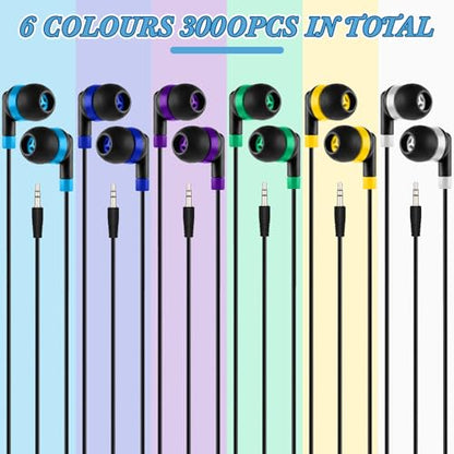 Kigeli 300 Packs Bulk Earbuds Headphones Wired Earphones for Classroom Kids Colorful in Ear Students Ear Buds with 3.5mm Jack for Laptop School Library Supplies, No Microphone (Interlaced Black) - color: Interlaced Black