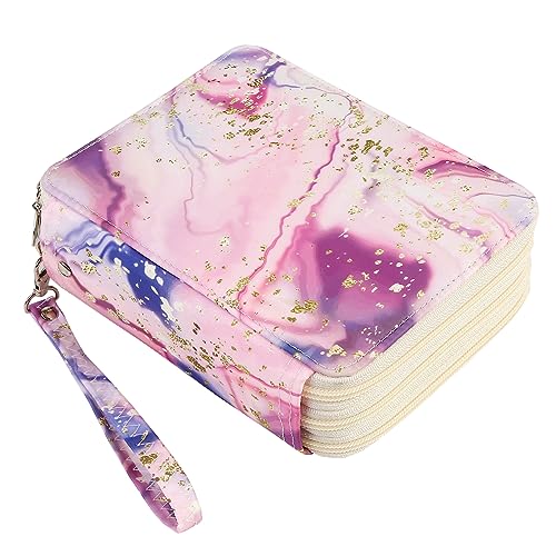 Portable Colored 72 Slots Pencil case Organizer with Printing Pattern for Watercolor Pens or Markers, Pencil Case Organizer for Artist - color: Pink Marble Purple