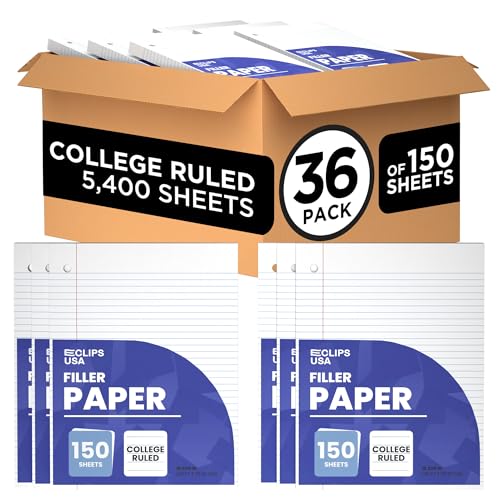 Loose Leaf Paper College Ruled Notebook Paper College Ruled Lined Writing Filler Paper 10.5” x 8” 5400 Sheets 150 Sheets Per Pack 60 gsm (36 Pack) - size: 36 Pack