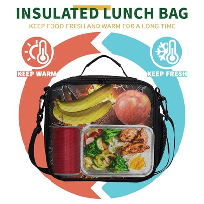 Fire American Football Lunch Box for Boys Girls Black Lunch Bag with Shoulder Strap for Kids Teens Durable Large Capacity Insulated Lunchbox Thermal Meal Bag for School Picnic - color: A-S-American football
