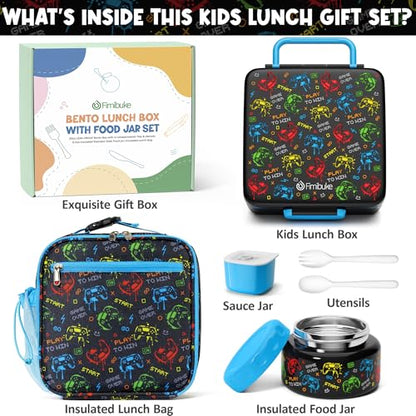 Fimibuke Bento lunch Box Set for Kids Adult with 8oz Insulated Food Jar, Lunch Bag & Sauce Cup, Leakproof Dishwasher Safe Toddler Lunch Food Container with 3-4 Compartment for School Girls Boys - color: A1.Game Controllers