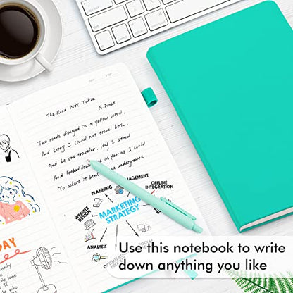 feela 12 Pack Notebooks Journals Bulk, Hardcover Notebook Classic Ruled Lined Journals with Pen Holder for Women Girls School Business Supplies, with 12 Black Pens, 120 GSM, 5.1”x8.3”, A5, Aqua - color: 12 Aqua