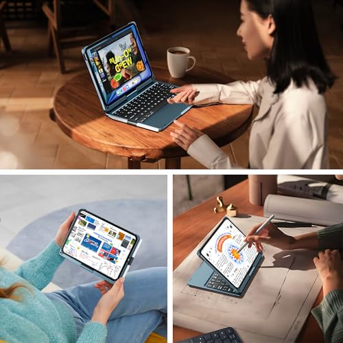 edaiser Swivel Keyboard Case for iPad 11th (A16) & 10th Generation, Blue | 360 Degree Rotatable Protective Cover | Pencil Holder | Multi-Touch Trackpad | RGB Backlit | Flexible Adjustable View Angle - color: Navy Blue, size: iPad 10th/11th (a16)
