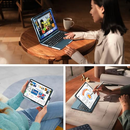 edaiser Swivel Keyboard Case for iPad 11th (A16) & 10th Generation, Blue | 360 Degree Rotatable Protective Cover | Pencil Holder | Multi-Touch Trackpad | RGB Backlit | Flexible Adjustable View Angle - color: Navy Blue, size: iPad 10th/11th (a16)
