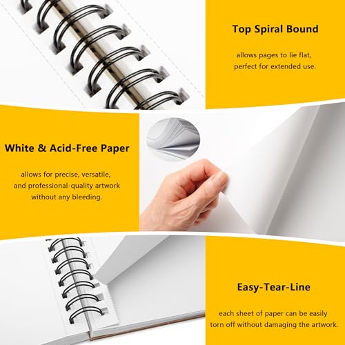 WINNER 5.5" x 8.5" Sketch Book, 400 Sheets Top Spiral Bound Sketch Pad, 68lb/100gsm White Acid Free Drawing Paper, Art Supplies for Kids Adult Beginners Artists, 4 Pack - color: Black, size: 5.5"X8.5"