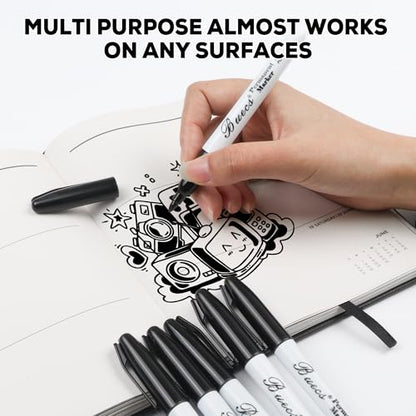 Buecs Permanent Markers, 60 Count Black Permanent Markers, Fine Point, Waterproof & Smear Proof Markers, Quick Drying, Office Supplies for School, Office, Home
