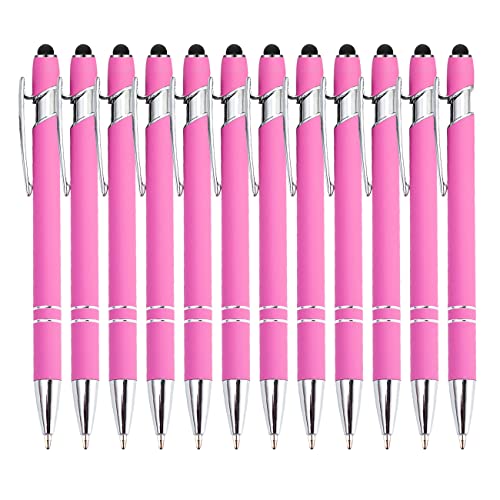 PASISIBICK 12 Pieces Pink Ballpoint Pen with Stylus Tip, 2 in 1 Stylus Stylish Pen, Premium Metal Stylus Pen for Touch Screens, Black Ink, 1.0 mm Medium Point(12 PCS Pink) - color: 12 Pcs Pink Stylus Pens