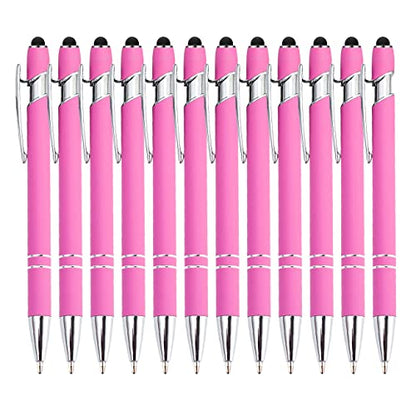 PASISIBICK 12 Pieces Pink Ballpoint Pen with Stylus Tip, 2 in 1 Stylus Stylish Pen, Premium Metal Stylus Pen for Touch Screens, Black Ink, 1.0 mm Medium Point(12 PCS Pink) - color: 12 Pcs Pink Stylus Pens