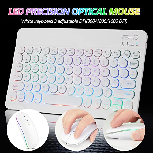 Ultra-Slim Lightweight Bluetooth Keyboard and Mouse Portable Mini Wireless Keyboard Rechargeable 7-Color Backlit for Apple iPad iPhone,Tablet iPhone Smartphone iOS Android Windows,Round Keys White - color: white