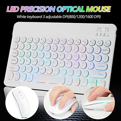 Ultra-Slim Lightweight Bluetooth Keyboard and Mouse Portable Mini Wireless Keyboard Rechargeable 7-Color Backlit for Apple iPad iPhone,Tablet iPhone Smartphone iOS Android Windows,Round Keys White - color: white
