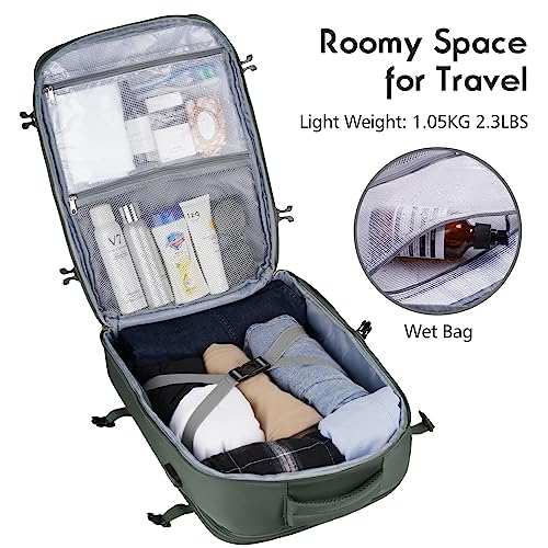 MOMUVO Large Travel Backpack Women, Flight Approved Carry On Backpack, Water Resistant Anti-Theft Large Casual Daypack Fit 17 Inch Laptop with USB Charging Port, Olive Green - color: Olive Green, size: 17.3 inch