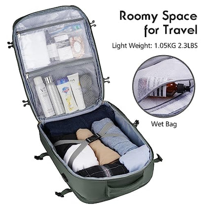 MOMUVO Large Travel Backpack Women, Flight Approved Carry On Backpack, Water Resistant Anti-Theft Large Casual Daypack Fit 17 Inch Laptop with USB Charging Port, Olive Green - color: Olive Green, size: 17.3 inch