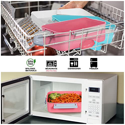 47oz Salad Lunch Container To Go, 3 Pack Salad Bowls Bento Lunch Boxes | Food Storage Meal Prep Containers with Tray/Dressing Containers for Salad, Snacks,Fruit, BPA Free, Microwave Dishwasher Safe - color: Pink & Green & Light Blue
