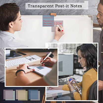 YOUDEFUL 800Pcs Transparent Sticky Notes, 3"x3" Clear Sticky Notes, Waterproof Translucent Sticky Note Pads for Books Annotation, Clear Post it Notes for Bible Study, School, Office（Morandi） - size: Square Morandi
