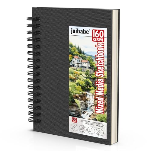 joibabe Mixed Media Sketchbook, 160 GSM 60 Sheets Spiral Bound Drawing Pad for Pencil, Pen, Watercolor, Acrylic & Ink – 5.5" x 8.5", Acid-Free Art Journal for Artists, Students & Beginners - size: 5.5" x 8.5"
