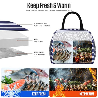 douyadady Lunch Bag Women/Men Lunch Box Women/Men (Dark blue+White Stripes) | Spacious Lightweight Waterproof Sturdy Durable Great Value For Office Work School Picnic Travel - color: Dark blue+White Stripes