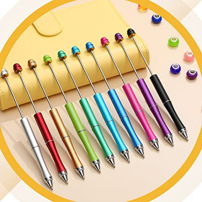 Chivao 50 Pieces Metal Beadable Pens Bulk Beaded Pens Black Ink Ballpoint with Refills Assorted Beadable Items for Focal Beads DIY Making Gifts Student Teacher Kids Women Business Office School