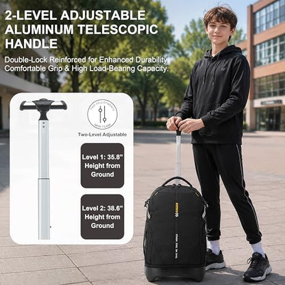 NEW TILAMI 18 Inch Expandable Rolling Backpack with 6-Wheel Stair Climbing, Waterproof Wheeled School Bag with 15.6" Laptop Sleeve for Boys Girls, Carry-on Luggage 98cm Dual-Height Handle - Black - color: Black
