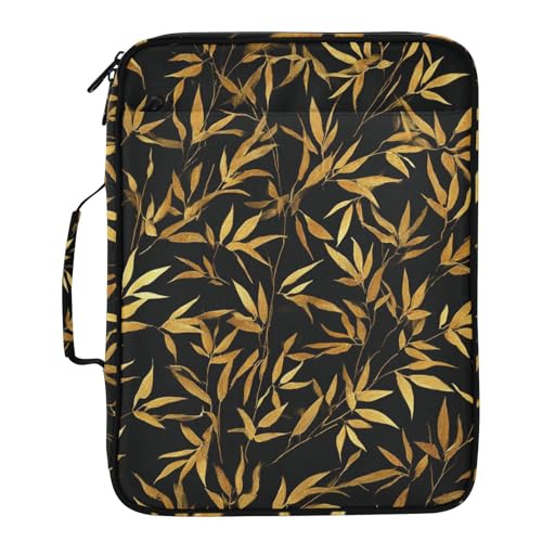 Black Gold Leaf Accordion File Organizer Expanding File Folder Zipper Binder 3 Ring with Handle 500 Sheets Capacity Document Organizer Storage Bag Multi Pockets Design - color: Black Gold Leaf
