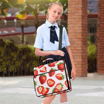 3 Ring Zipper Binder Red Strawberry Binders Bag with Shoulder Strap 500 Sheets Paper Organizer Trapper Keeper Documents Storage File Folder for School Office - color: A421