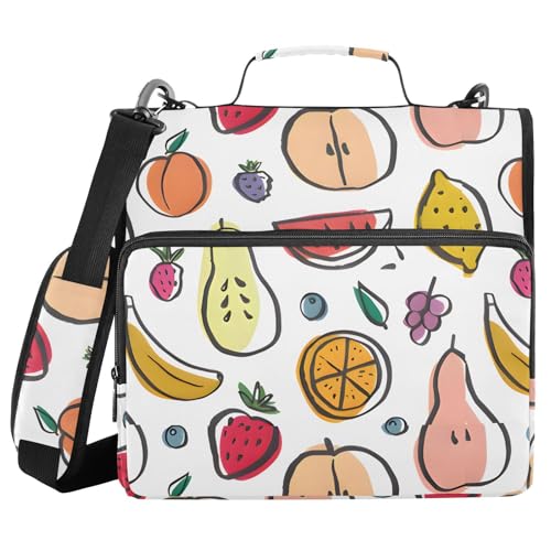 3 Ring Zipper Binder Hand Drawn Fruit Binders Bag with Shoulder Strap 500 Sheets Paper Organizer Trapper Keeper Documents Storage File Folder for School Office - color: A2803