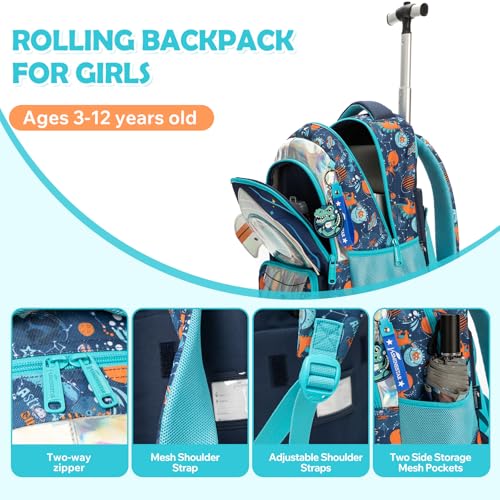 Kids Rolling Backpack for Boys Space Shuttle Trolley Suitcases Luggage with Wheels Bookbag Wheeled 3pcs Preschool Students Elementary Teenagers Lunch Box Pencil Case Blue for Age 5-10 - color: Blue-0201-houjian