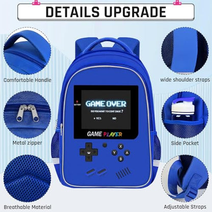 Backpack for School Boys,Gamer Boys Backpack for Elementary Middle School,Student Bookbag for Ages 6-18 Kids Children Teens,17″ Video Game Bookbag Travel Back Pack - color: Game Backpack-blue