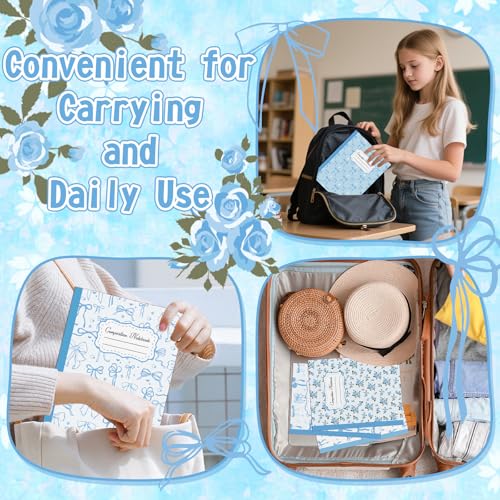 6 Pack Blue Bow Composition Notebooks, Preppy Cute Coquette Notebook,110 Page 9-3/4 x 7-1/2" Aesthetic College Ruled Journal Back to School Gifts First Day of School Favors for Teachers - color: Blue