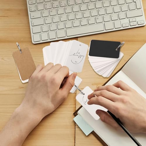 ASTIMESA Blank Flash Index Cards with Rings, Small Paper Study Note Cards | 2.7 x 1.5 Inch White Flashcards for Studying for Studying & Learning Language Game (Brown, Black)(600 Pcs )