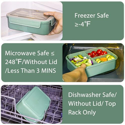 Caperci Classic Bento Box Adult Lunch Box for Older Kids - Leakpoof 47 oz 3-Compartment Lunch Containers for Adults and Teens, Built-in Utensil Set, Ideal for On-the-Go Balanced Eating,Khaki Green - color: Khaki Green