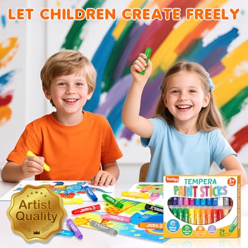 Toidgy Tempera Paint Sticks, 24 Classic Colors, Washable Solid Paint Sticks for Kids Toddlers, Painting Art Supplies for Classroom School Students, Non-Toxic, Quick Drying, Back to School Supplies