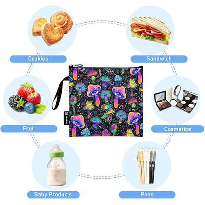 Reusable Food Storage Bags Magic Mushrooms 3 Pack Set Lunch Bag Compact Sandwich Snack Bag Small Medium Large for Lunch, Travel & Organization - color: Bag 25