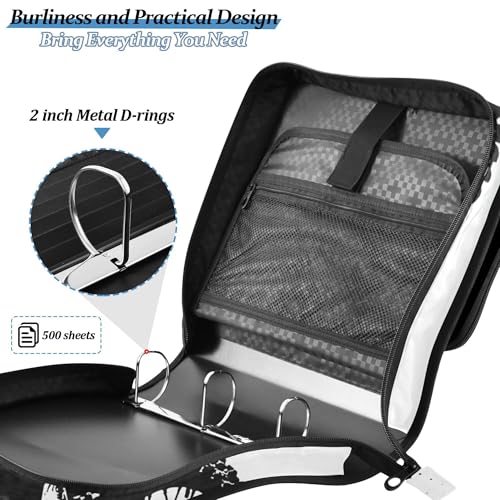 Motocross Rider Zipper Binder with Shoulder Strap, 500 Sheets Capacity, Multiple Pockets 1.5Inch 3 Ring Zipper Binder - color: Motocross Rider