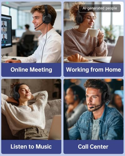 AOC USB Headset with Microphone for PC, Over-Ear Wired Headphones with Mic, Noise-Cancelling Boom, 40mm Audio Drivers, USB-A/C Compatibility for Office, Call Centers & Online Meetings (Black)