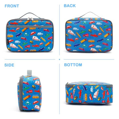 FlowFly Kids Lunch box Insulated Soft Bag Mini Cooler Back to School Thermal Meal Tote Kit for Girls, Boys, Car - color: ColorFulCar