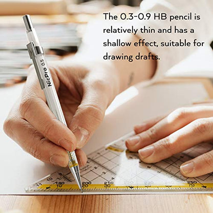 Nicpro 6PCS Art Mechanical Pencil Set, 4PCS Drafting Pencils 0.3 & 0.5 & 0.7 & 0.9 mm & 2PCS 2mm Lead Holder (4B 2B HB 2H) For Writing, Sketching Drawing With 12 Tube Lead Refills Erasers Case