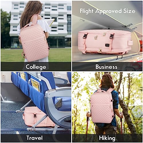 MOMUVO Large Travel Backpack Women, Flight Approved Carry On Backpack, Water Resistant Anti-Theft Large Casual Daypack Fit 17 Inch Laptop with USB Charging Port, Pink - color: Pink, size: 17.3 inch