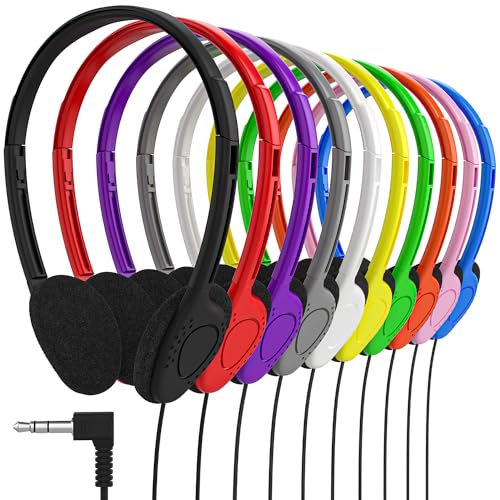 Maeline Bulk Classroom Student Headphones On Ear Stereo Headphones Flexible Adjustable Band for Kids Online Learning, Library, School, Airplane, Travel - 3.5mm Plug - 40 Pack - Multi - color: Multi, size: 40 Pack