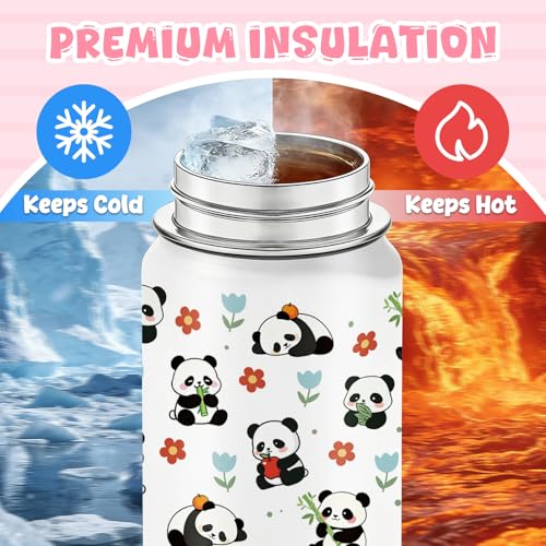 Panda Gifts for Girls Boys, 18oz Panda Water Bottle with 2 Lids (Spout and Straw Lid), Kids Insulated Stainless Steel Animal Tumbler Cup, Animal Lovers Gifts for Women Teens - color: Panda