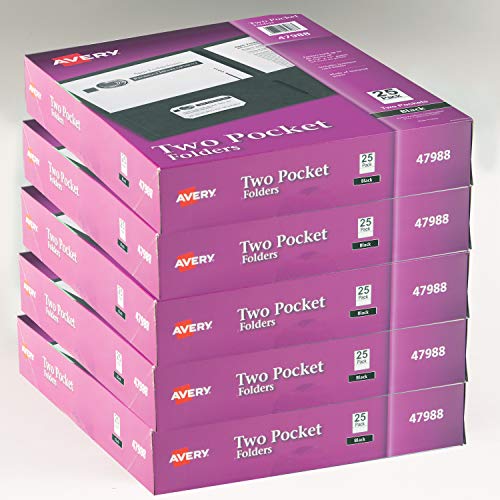 Avery Two Pocket Folders, Holds up to 40 Sheets, Business Card Slot, Case Pack of 125 Black Folders (47988) - style: 125 folders