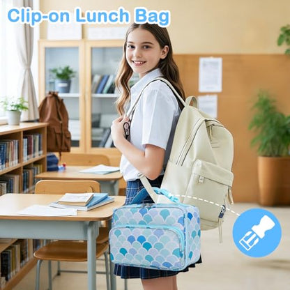 FlowFly Kids Lunch box with buckle Insulated Cooler Back to School Thermal Meal Tote Kit for Girls, Boys (Mermaid) - color: Mermaid
