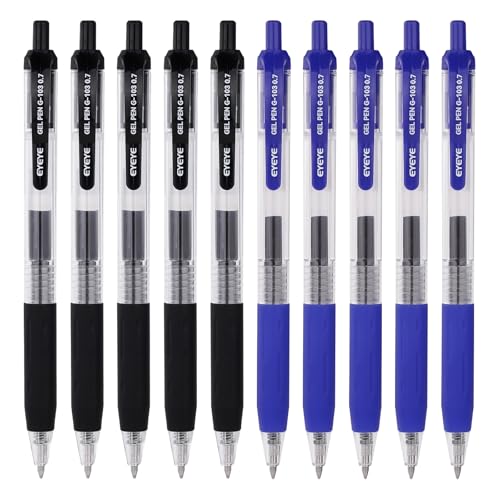 EYEYE G-103 Gel Pen 0.7mm, 5 Black 5 Blue, Medium Point Pens | Retractable, Quick Drying, Ballpoint Pen Fine Point Smooth Writing Pens for Office School Supplies - color: Black+Blue, size: 0.7mm